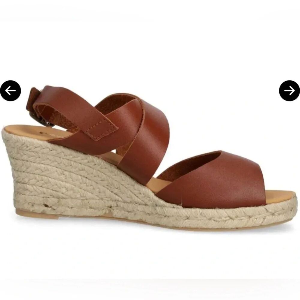 Barbour Yolanda Brown Leather Espadrille Wedge Sandals Size 40 Adjustable